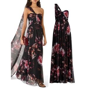 Halston Lina Asymmetric Chiffon Floral Gown $745 - Size 4
